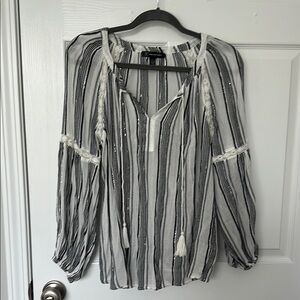 INC International Concepts Striped Blouse with Tassels